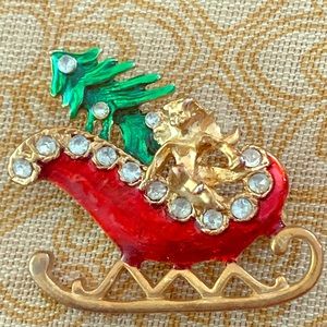 Santa sleigh brooch deco pin VTG, estate, excellent condition, rare!